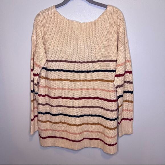 NWOT Amazon V Neck Cream Multicolor Striped Long Sleeve Acrylic Sweater Small - Picture 6 of 6